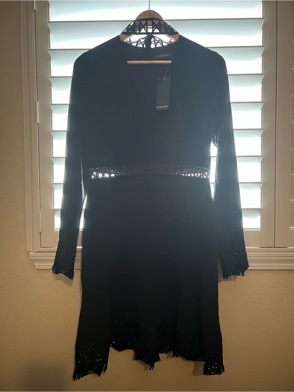 NWT Supertrash Black Long Sleeve Dress with Lace Trim